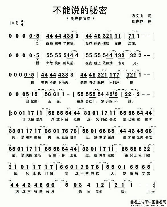 周杰伦简谱花海(周杰伦经典作曲简谱大全分享)(23)